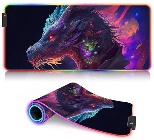 Gaming Mouse Mat dragon ROG XXL Gaming Mouse Mat Mouse Pad LED Mat Extended (90x40x0.3) cm Non-Slip Rubber Stitched Edges Mouse pad Mat Large Desk Mat