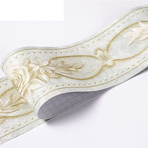 ZSXPBZL BordüRe Selbstklebend,Tapetenbordüre Wasserdichte Baseboard Selbstklebende 5m Länge Hüfter Rand Wandaufkleber Relief Rustikale Fliesen Vintage Tapete Grenzen(Green peony)