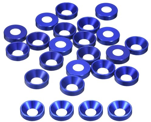sourcing map 50 Stück M6 Finishing Senkkopf-Beilagscheiben, Aluminiumlegierung, Schraubendichtungen, Tellerkopf-Unterlegscheibe Dichtung für mechanisches Zubehör, dunkelblau