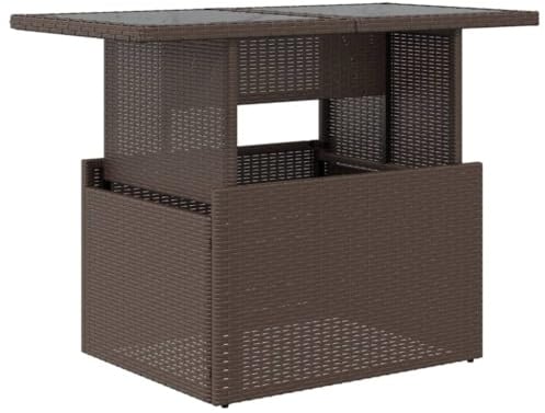 vidaXL Gartentisch, Esstisch Beistelltisch mit Glasplatte, Tisch Verstellbare Tischplatte, Gartenmöbel Couchtisch Terrassentisch, Braun 100x55x73cm Poly Rattan