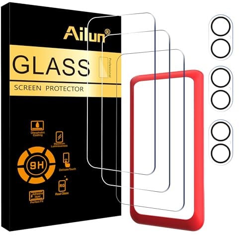 Ailun 3 Pack Screen Protector for iPhone 16 [6.1 inch] + 3 Pack Camera Lens Protector with Installation Frame,Case Friendly Tempered Glass Film,[9H Hardness] - HD [6 Pack]
