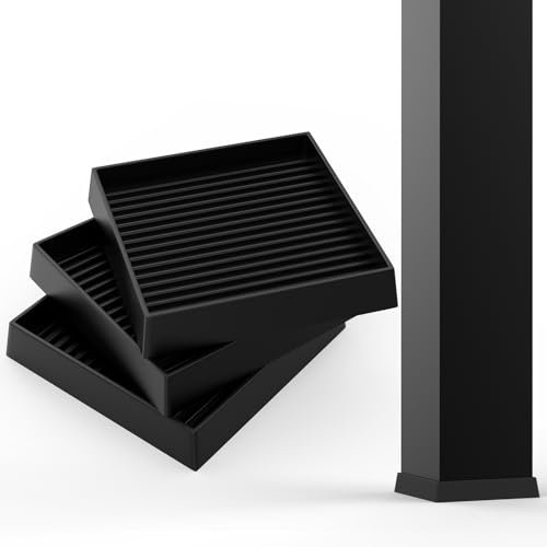 UBANU Lot de 4 patins carrés en caoutchouc pour roulettes de meubles, pieds de meubles antidérapants avec poignée, pour lit et canapé (noir)