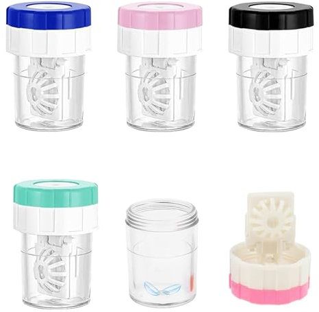 pcsfoe 4 Stück Kontaktlinsenbehälter, Kontaktlinsen Fluessigkeit, Kontaktlinsenbehälter Waschanlage, Rotations-Kontaktlinsenreinigungsbehälter Für Den Täglichen Gebrauch Zuhause Reisen