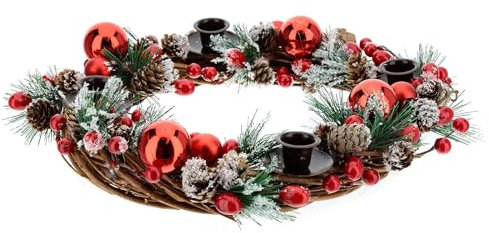 Adventskranz mit roten Kugeln und Pinien, 30 cm