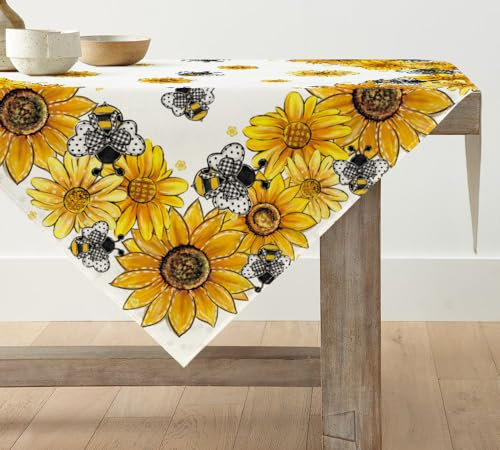 Artoid Mode Sonnenblumen Bienen Frühling Tischwäsche, Saisonnal Sommer Küche Tisch Dekoration Drinnen Urlaub Party Dekor 85x85 cm