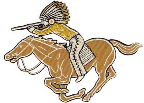 Indianer auf Pferd Aufnäher zum aufbügeln oder aufnähen Bügelbild Aufbügler für Kleidung gestickter Bügelflicken Applikation Patch Größe 10 x 7,6 cm