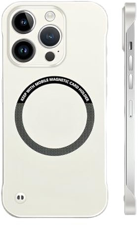 Frameless Matte Ultra Thin Magnetic Case for Iphone 16 Pro Max, 16/15/14/13, Hard Pc Slim Case Compatible with Magsafe (White,for iphone 15 pro max)