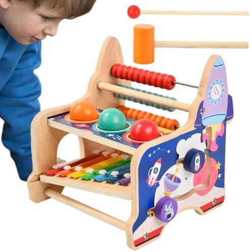 Mlllokfki Wooden Ball Hammer Xylophone for | Engaging Hammering Activity Toy for Developmental Learning | Ideal Pounding Toy for Boys Aged 3-5 Years | Encourages Musical Exploration and Fine Motor