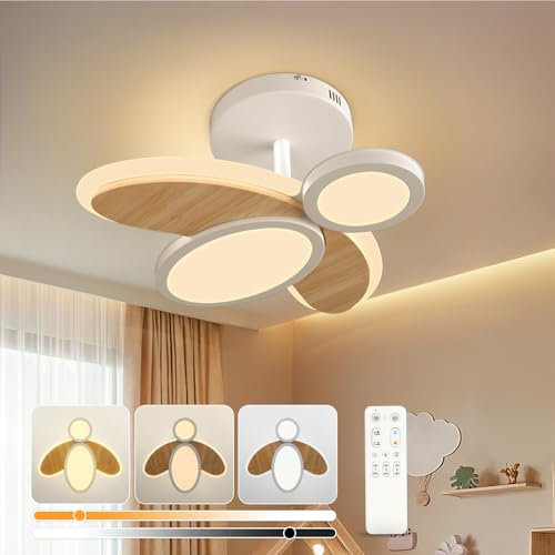 Kuwork LED Deckenlampe Kinderzimmer Lampe Decke Dimmbar mit Fernbedienung 3000k-6000k, LED Deckenleuchte Holz Kinderlampe für Babyzimmer, Schlafzimmer, Wohnzimmer, 42CM