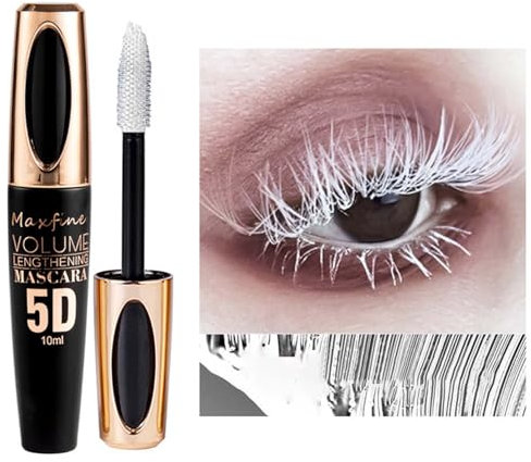 Silk Fiber Mascara, 5D Weiß Wimperntusche Wasserfest, Telescopic Mascara Wischfest & Langlebig, Volumizing & Curl White Wimperntusche Extrem Lange Wimpern, Augen Make-Up für Partys, Hochzeiten