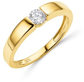 MIORE Schmuck Damen, Verlobungsring Damen, Ring Gold 375 9kt mit Diamant 0.25 Ct in Spannungsfassung, Echt Gold Damenring, Goldring, Ring Damen, Damenschmuck Handgemacht