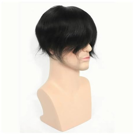 QRSTUVXZY Echthaar Toupet für Männer Toupet for Männer Feines Mono Herren Toupet Echthaar Ersatzsystem Haarprothese Natürliches Schwarzes Haar Herren-Toupet(7X9)