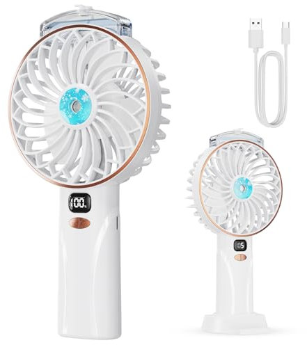 Ventilateur Portable - 4000mAh Mini Ventilateur Bureau Brumisateur,5 Vitesses,Fan Rechargeable USB avec Base,Affichage LED,Usage Sans Fil,pour Études,Travail,Voyages,Camping,Cadeau d'été