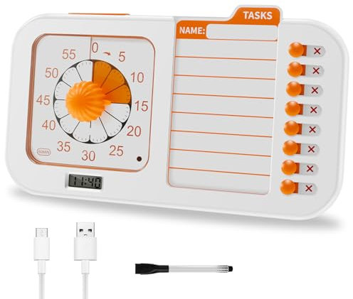 VAVPUP Minuteur visuel 3 en 1 pour enfants et adultes avec tableau de planification, outil de mise au point silencieux de 60 minutes pour les routines quotidiennes des enfants, horaires des tâches