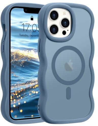 Pepmune Magnetic for iPhone 13 Pro Max Case [Compatible with Magsafe] Translucent Matte Cute Curly Wave Frame Phone Case,Soft TPU Bumper Slim Fit Shockproof Protective Cover for Men Women-Dark Blue