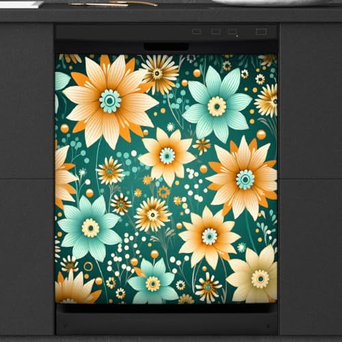 Mexpekil Art Floral Geschirrspüler-Magnetabdeckung, 53,3 x 66 cm, dekorativer Geschirrspüler-Aufkleber für Haustür, wasserdicht, Küchengeräte, magnetischer Aufkleber