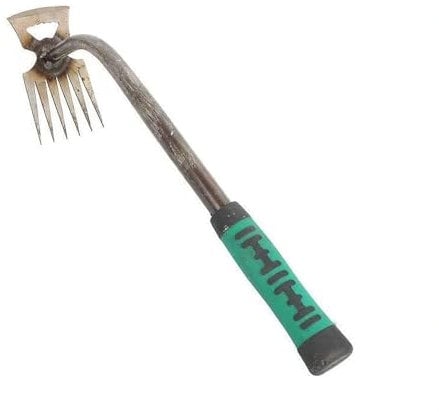 FINELYCR Estirpatore Erbacce, 6 Denti Togli Erbacce da Giardino, con Testa di pala a Mezzaluna Sarchiatore per Erbacce, Lama in Acciaio Rimuovi Erbacce, per Il Diserbo del Giardino e la Falciatura del