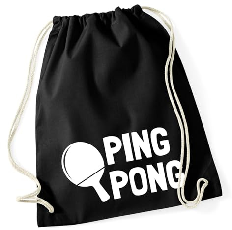 Huuraa Turnbeutel Ping Pong Tischtennis 12 Liter Black Baumwolle Rucksack Geschenkidee