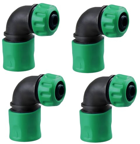Lot de 4 raccords rapides coudés pour tuyau d'arrosage, raccord rapide 1/2, raccord coudé pour robinet de tuyau d'arrosage, irrigation, lavage de voiture, arrosage du jardin (vert)