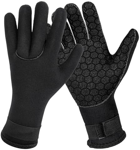 Risipu Guantes de neopreno de 3 mm para hombres y mujeres, guantes térmicos antideslizantes con correa de muñeca ajustable, ideales para buceo, esnórquel, kayak, surf y natación en agua fría (M)