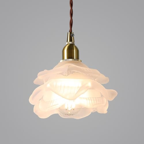 ZJIEDB Suspension en Verre en Forme de Fleur française, Style Antique, Style pétale de Rose, Petit Lustre Nordique Moderne pour Salle à Manger, Table, îlot de Cuisine, évier, Salle de bai