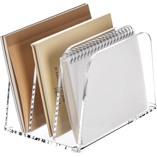 SANRUI Espositore in acrilico e da scrivania (3 scomparti) – Vassoio verticale per posta, quaderni e tablet | Organizzatore per ombretti trasparente e assortimento (trasparente)