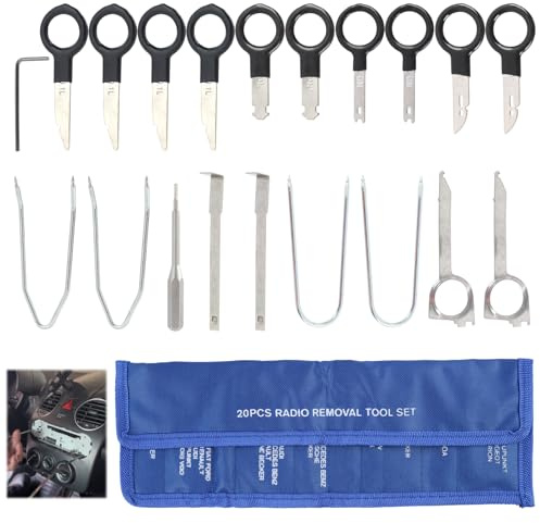 20 PCS Universal Autoradio Ausbauwerkzeug Set, Autoradio Ausbauwerkzeug, Professionelles Entriegelungswerkzeug für Radio und Navigationssysteme, für den Einbau und Ausbau in den Meisten Fahrzeugen 