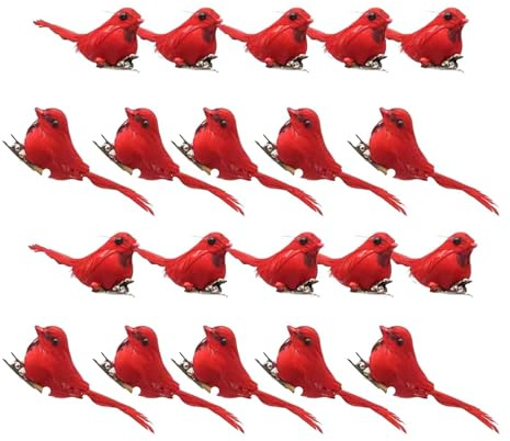 FytStycale Künstliche Weihnachtsvogel Ornamente, Clip auf Simulationsfeder, Roter Vogel