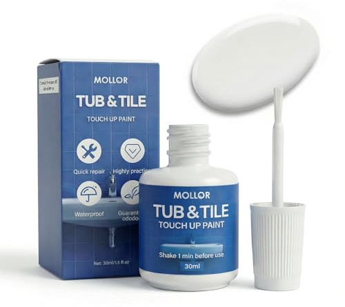 Mollor Tub and Tile Paint, White Enamel Touch Up Paint, 30ml for Kitchen Appliances & Bathroom - Fast Drying Repair Pen, Suitable for Radiator, Shower, Fridge, Sink, Chips and Scrapes (White)