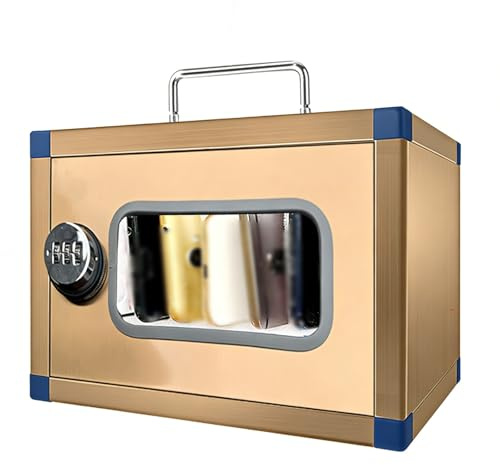 YUE JJXN Tragbarer Handy Aufbewahrungsbox, Handysafe, Edelstahl, Wandmontage, mit Griff für Schulen, Krankenhäuser und Unternehmen(Gold,22x20x15cm/9x8x6in)