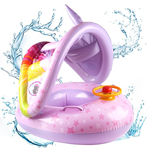 Salvagente Neonato per Bambini,Anello di Nuoto Gonfiabile Float con Parasole, Ciambella Neonato Mare,Giocattoli galleggianti da Piscina, Salvagente per Neonati da 6 Mesi a 36 Mesi