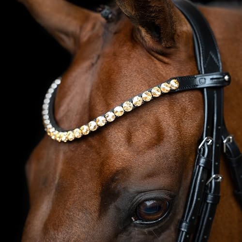 Imperial Riding Stirnriemen IRH Grande, Stirnband aus Leder mit Glas-Strasssteinen und Stiftverschluss, Gold, Full