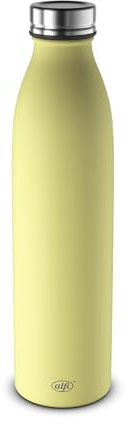 alfi PURE BOTTLE Isolierflasche 0,75 l, 24 h kalt, lemon sorbet mat | 12 h heiß, Kohlensäurefest, auslaufsicher, Edelstahl Trinkflasche, pulverbeschichtete Oberfläche, gelb