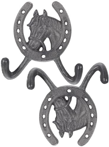 Artibetter Ganci Appendiabiti da Parete in Ferro Battuto a Forma di Ferro di Cavallo, 2 Pezzi, Stile Vintage Rustico per Appendere Cappotti e Asciugamani in Corridoio o Dormitorio