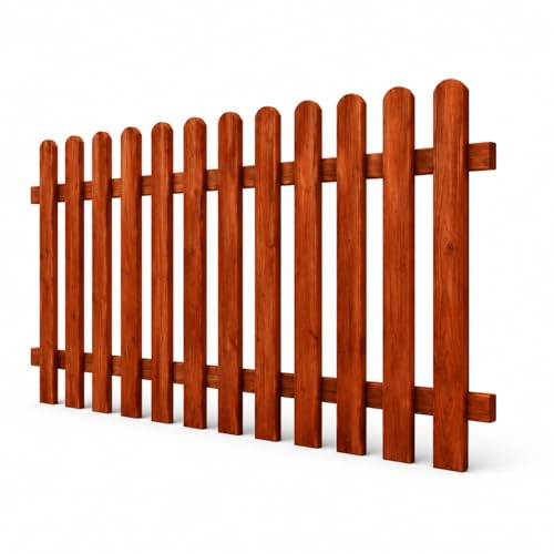 Staccionata In Legno Di Pino Per Giardino Orto E Recinzioni Decorative Con Doghe Arrotondate Barriera Outdoor Resistente Alle Intemperie 180 x 100 Cm Legno Scuro
