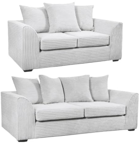Sab Future Jumbo Cord Sofa Set, Medium Firm Foam Cushions, Removable Covers, Modern Living Room Furniture Set Cream - 3+2 Set