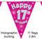 Party-Wimpelkette Happy 17th Birthday, Rosa, holografisch, 11 Flaggen, 3,9 m