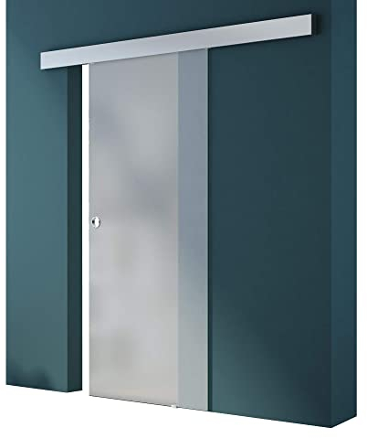 Mai & Mai Porta Scorrevole in Vetro 90x205cm, Porta Scorrevole in Vetro Smerigliato 8mm con Binario e Maniglia Rotonda per Bagno Cucina Studio Ufficio, Amalfi TS12-900 VSMG