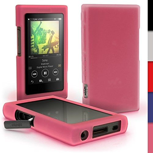 iGadgitz Pink Silicone Skin Case Cover for Sony Walkman NW-A35 NW-A40 NW-A45 MP3 Player + Screen Protector