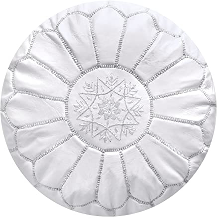 Poufs&Pillows Premium Echt Leder Pouf - Handgefertigt - Gefüllt geliefert - Ottoman, Sitzsack, Fußhocker (Weiß)