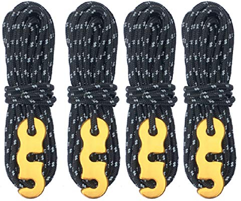 Azarxis Reflective Guy Ropes 3mm Guylines 4m / 13ft Tent Camping Cords Lightweight with Heavy Duty Aluminum Line Adjusters Tensioners for Tying Down Tarps Fixing Outdoor Packaging (Black - 4 Pack)