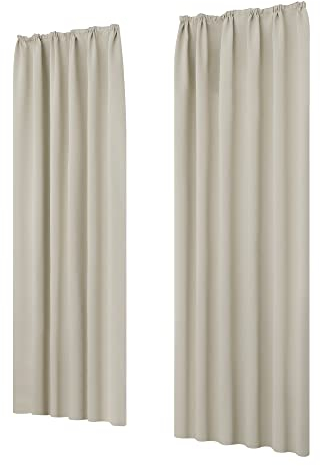 Deconovo Blickdichte Gardinen Vorhang mit Kräuselband Lärmschutz Thermo gengen Kälte, 175x140 cm(HöhexBreite), Creme, 2er Set