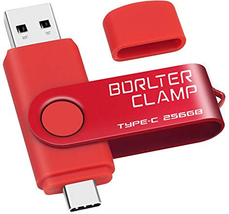 Type C USB Stick 256GB, BorlterClamp 2 in 1 OTG Speicherstick USB 3.0 Doppelanschluss USB C Flash-Laufwerk für Android Smartphone Samsung S10/S9/S8, Huawei, Tablets und Computer (Rot)