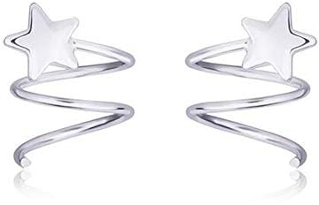 Belons Spiral Earrings Star/Heart/Paper Plane 925 Sterling Silver Spiral Helix Studs Earrings Wrap Earrings Ear Cuffs for Womens Girls (Silver (Star))