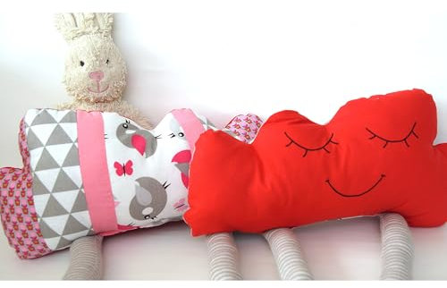 Wolkenkissen Baby, Kinderkissen Wolke, Deko Kissen in Rosa Rot Handmade bab-Berlin
