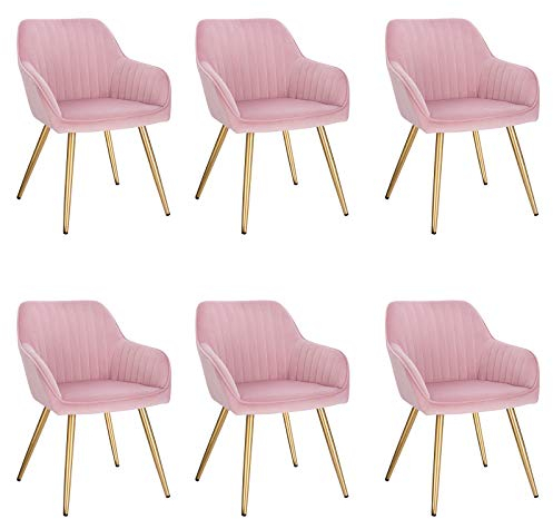 Lestarain 6 X Chaise de Salle à Manger Velours Fauteuil Scandinave Moderne,Chaise de Salon Chaise de Cuisine Pieds en Métal,Rose