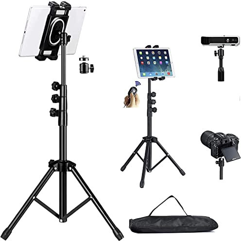 Tablet Tripod for iPad Floor Stand,iPad Pro Tripod Mount for Video Recording,iPhone Holder Stand w. Remote Aluminum 360° Rotating Adjustable 68 Tall Tripod for iPhone 13 Pro Max/Projector/Camera