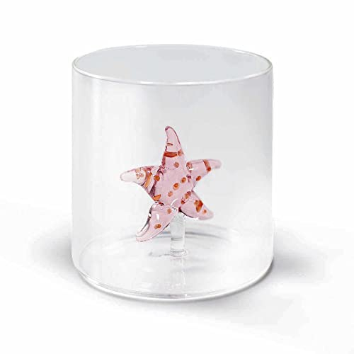 WD Lifestyle Bicchiere in vetro borosilicato. Capacità 250 ml. Decoro stella marina.