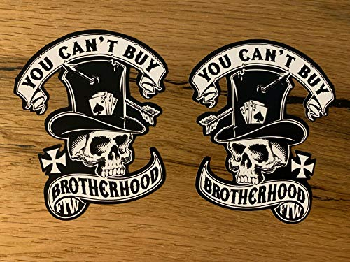 MG367 / 2X Brotherhood FTW Aufkleber je 9,5x8cm Biker Skull Rocker MC Chopper Custom Hot Rod Old School Vintage V8 USA Auto Tuning Sticker