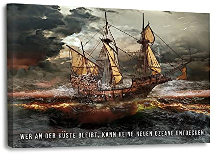 Hustling Sharks® Motivationsbilder als XXL Leinwandbild Entdecke neue Ozeane - Querformat (120 x 80 cm), Bilder Büro, Erfolg Bilder, Leinwand Motivation, Wanddeko Büro, Bilder Spruch, Kunst